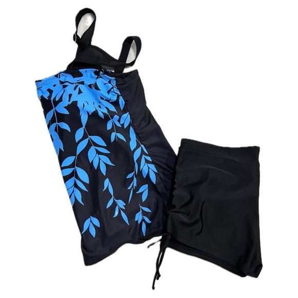 Women’s Blue & Black Leaf Print Takini 2-Piece Swinsuit. XL - Picture 5 of 8